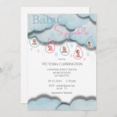 ベビー散水式ピンクブルーベビーシャワー 招待状 (正面/裏面)