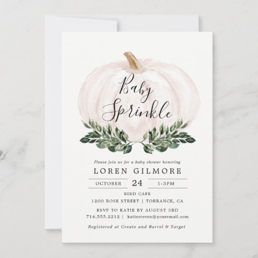 ベビー散水秋グリーンカボチャ赤ちゃんシャワー 招待状 (正面)