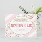 ベビー散水誘い女の子金ゴールドピンクストライプ色 招待状 (スタンド正面)