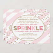 ベビー散水誘い女の子金ゴールドピンクストライプ色 招待状 (正面/裏面)