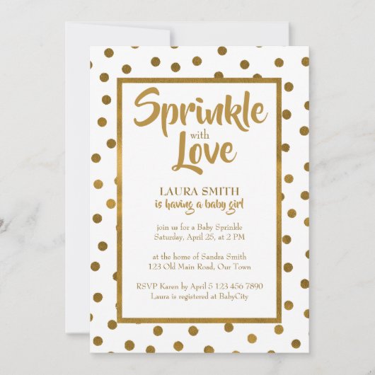 ベビー散水赤ちゃんシャワー黄金の招待 招待状 (正面)