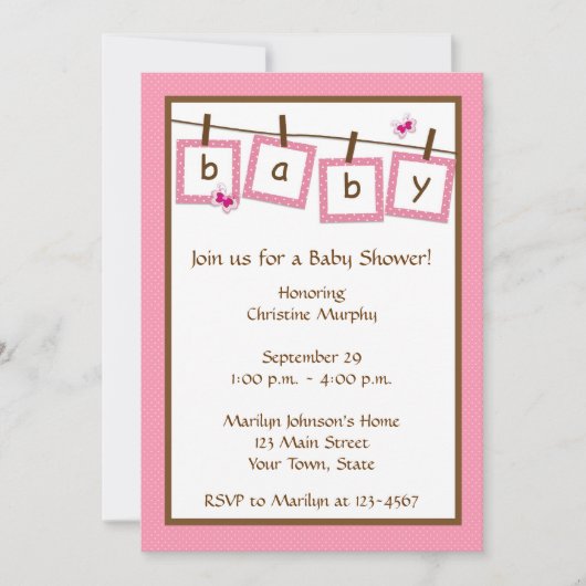 ベビー文字物干しベビーシャワー招待状 招待状 (正面)