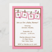 ベビー文字物干しベビーシャワー招待状 招待状 (正面/裏面)