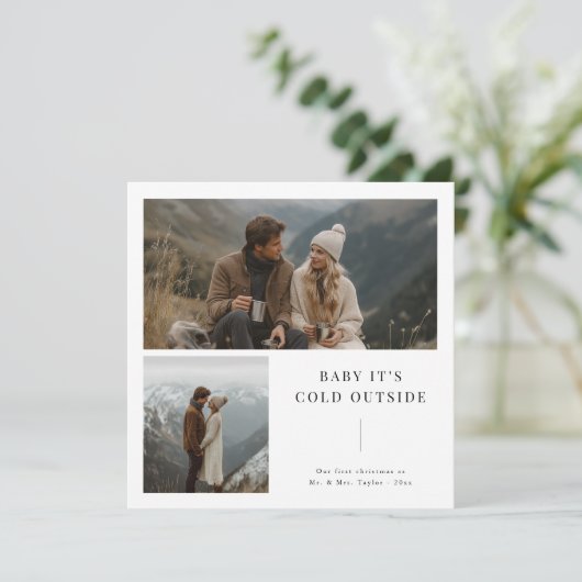 ベビー新婚の外が寒い2写真クリスマス シーズンカード (スタンド正面)