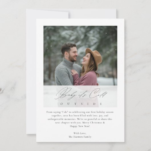 ベビー新婚初めてのクリスマス外は寒い シーズンカード (正面)