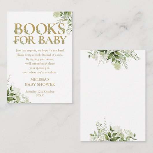 ベビー書依頼金ゴールドベビシャワー用の本 エンクロージャーカード (正面/裏面)