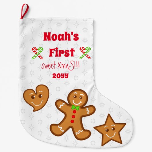 ベビー最初の甘いクリスマスジンジャーブレッドPals 2側面 ラージクリスマスストッキング (正面)