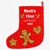 ベビー最初の甘いクリスマスジンジャーブレッドPals 2側面 ラージクリスマスストッキング (裏面)