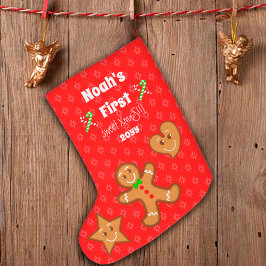 ベビー最初の甘いクリスマスジンジャーブレッドPals 2側面 ラージクリスマスストッキング