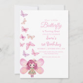 ベビー最初の1歳の誕生日LiTlle蝶パーティー 招待状 (正面)