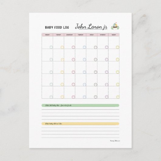 ベビー最初の100食品 – ベビー食品ログby Margo ポストカード (正面)