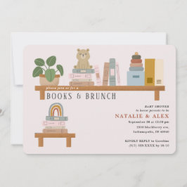 ベビー本棚ピンクの女の子ベビーシャワー 招待状