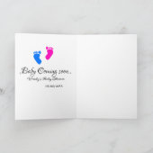 ベビー来の間もなく赤ちゃんシャワーブルーピンクベビー足n カード (内部)