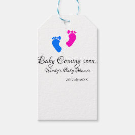 ベビー来の間もなく赤ちゃんシャワーブルーピンクベビー足n ギフトタグ