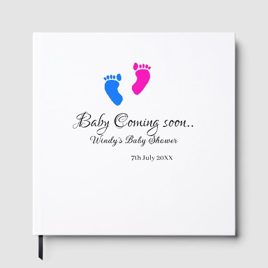 ベビー来の間もなく赤ちゃんシャワーブルーピンクベビー足n ゲストブック (正面)