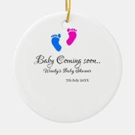 ベビー来の間もなく赤ちゃんシャワーブルーピンクベビー足n セラミックオーナメント