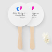 ベビー来の間もなく赤ちゃんシャワーブルーピンクベビー足n ハンドファン (正面&裏面)