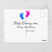 ベビー来の間もなく赤ちゃんシャワーブルーピンクベビー足n ポストカード (裏面)