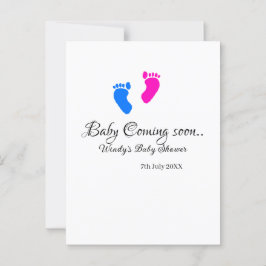 ベビー来の間もなく赤ちゃんシャワーブルーピンクベビー足n ポストカード