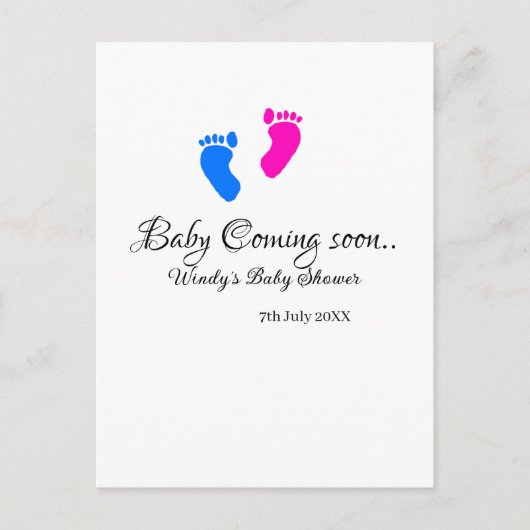 ベビー来の間もなく赤ちゃんシャワーブルーピンクベビー足n ポストカード (正面)