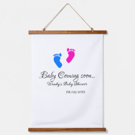 ベビー来の間もなく赤ちゃんシャワーブルーピンクベビー足n 吊り下げ型タペストリー
