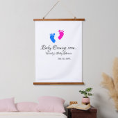 ベビー来の間もなく赤ちゃんシャワーブルーピンクベビー足n 吊り下げ型タペストリー (寝室)