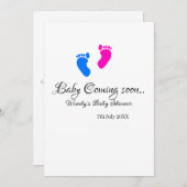 ベビー来の間もなく赤ちゃんシャワーブルーピンクベビー足n 招待状 (正面/裏面)