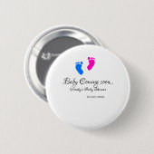 ベビー来の間もなく赤ちゃんシャワーブルーピンクベビー足n 缶バッジ (正面&裏面)