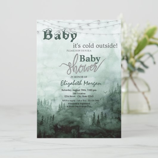 ベビー松の木の森の赤ちゃんシャワー 招待状 (スタンド正面)