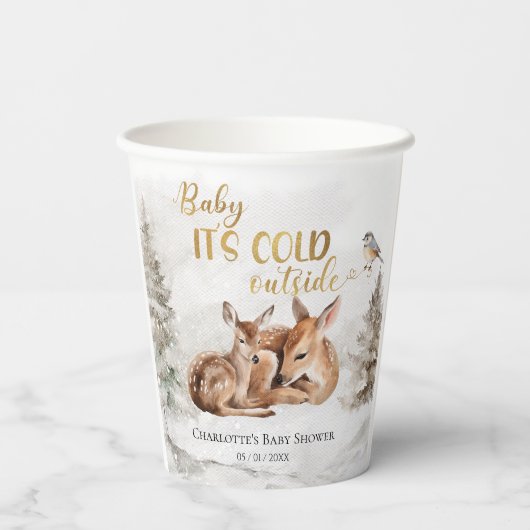 ベビー森の外で寒い鹿の赤ちゃんシャワー 紙コップ (裏面)