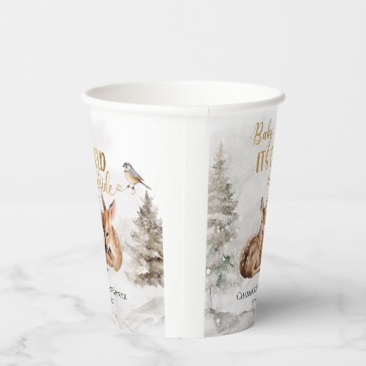 ベビー森の外で寒い鹿の赤ちゃんシャワー 紙コップ (右)