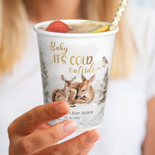 ベビー森の外で寒い鹿の赤ちゃんシャワー 紙コップ