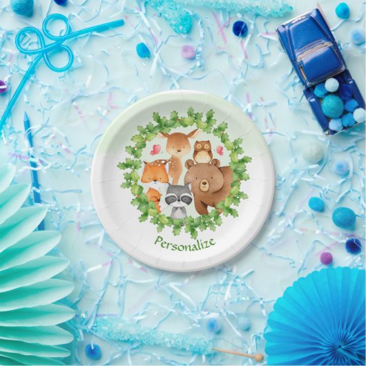 ベビー森林動物クマアライグマリス誕生日 ペーパープレート (パーティー)