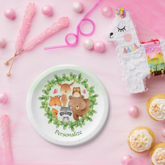 ベビー森林動物クマアライグマリス誕生日 ペーパープレート (パーティー)