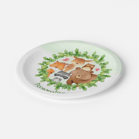 ベビー森林動物クマアライグマリス誕生日 ペーパープレート (アングル)