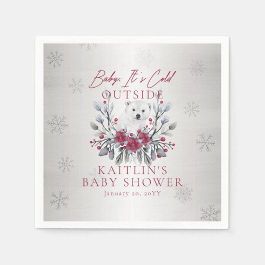 ベビー極熊の赤ちゃんシャワー外が冷たい スタンダードカクテルナプキン (正面)