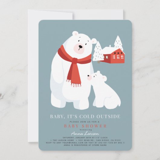 ベビー極熊の赤ちゃんシャワー外が冷たい 招待状 (正面)