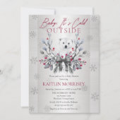 ベビー極熊の赤ちゃんシャワー外が冷たい 招待状 (正面)