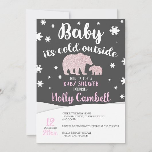 ベビー極熊の赤ちゃんシャワー外が冷たい 招待状 (正面)