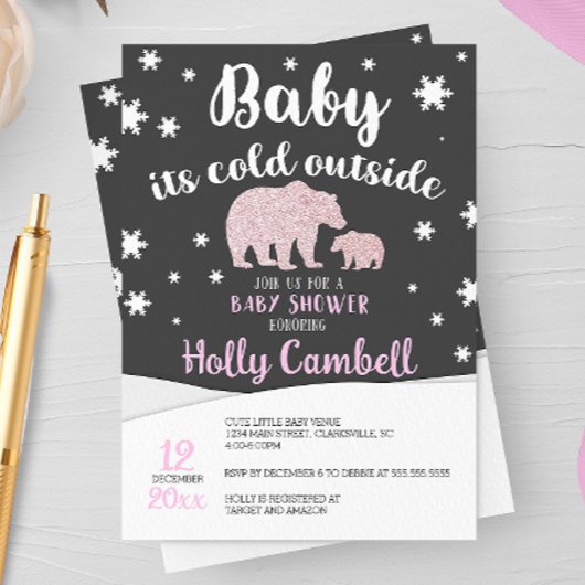 ベビー極熊の赤ちゃんシャワー外が冷たい 招待状