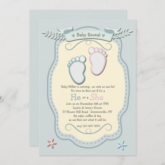 ベビー機器シンボルの性別表示パーティの招待状 招待状 (正面/裏面)