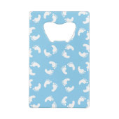 ベビー機器シンボル、ベビー足、足跡、青、少年 クレジットカード栓抜き (裏面)