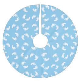 ベビー機器シンボル、ベビー足、足跡、青、少年 ブラッシュドポリエステルツリースカート