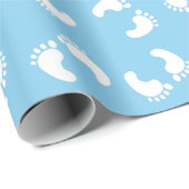 ベビー機器シンボル、ベビー足、足跡、青、少年 ラッピングペーパー (ロールコーナー)