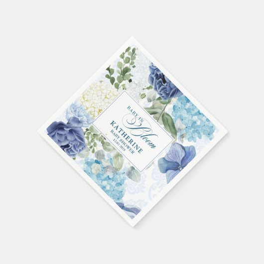ベビー水の色の開花青フローラ赤ちゃんシャワー スタンダードカクテルナプキン (角)