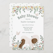 ベビー水彩フローラタイポグラフィベビーシャワーインヴィ 招待状 (正面/裏面)