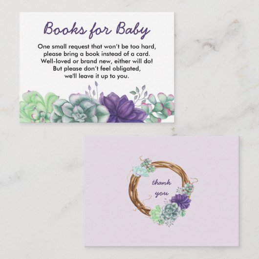 ベビー水彩多肉乳児シャワー用の本 エンクロージャーカード (正面/裏面)