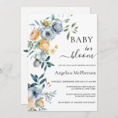 ベビー水色アプリコットブルーワイルドフラワー 招待状 (正面/裏面)