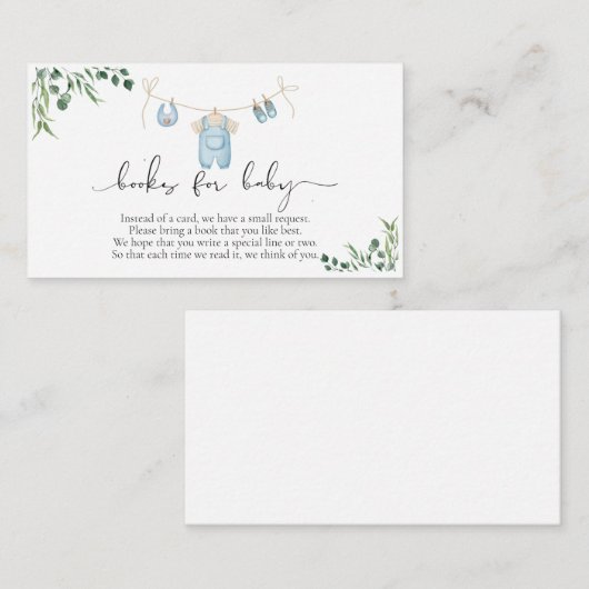 ベビー洗濯青緑ベビーシャワー用の本 エンクロージャーカード (正面/裏面)
