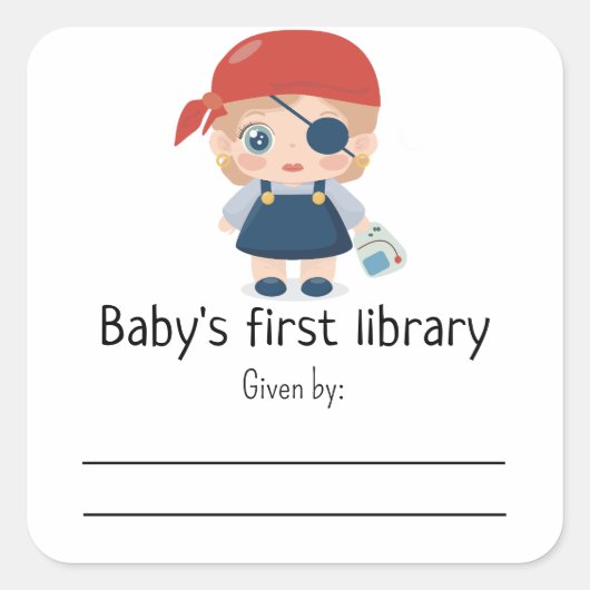 ベビー海賊少女 – ベビー初の図書館 スクエアシール (正面)